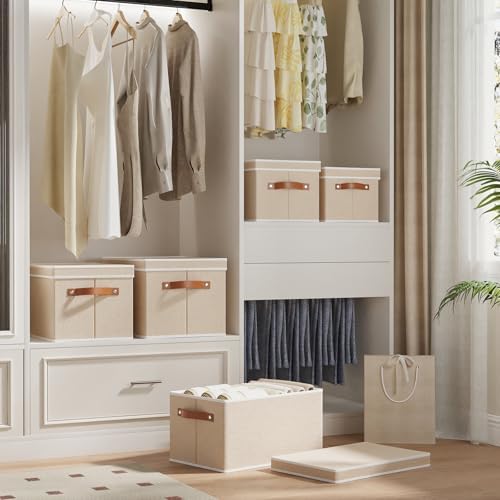 Beige Foldable Storage Bins,10.2×7.8×6.7 In,Shelf Baskets,5-Pack - Image 2