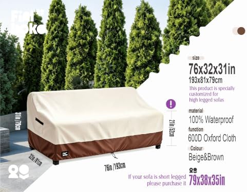 3-Seater Outdoor Sofa Cover, 76Wx32Dx31H inches Outdoor Furniture Covers Waterproof,100% Waterproof Heavy Duty Patio Furniture Covers,Beige&Brown Modern Style Outdoor Couch Cover - Image 2
