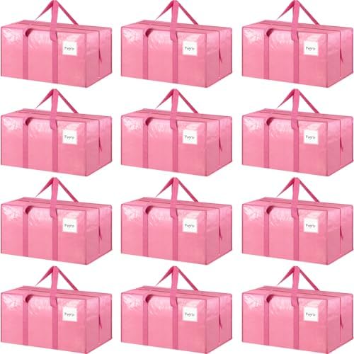 12 Pack Extra Heavy Duty Large Moving Bags with Strong Zipper, Pink by Fygrip