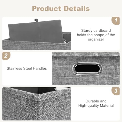 Linen Storage Bins with Lids,13 x 13 Inch Foldable Fabric Cube Baskets Boxes Organizer for Closet, Shelves, and Home. (Gray, (13x13) 4 pack) - Image 6