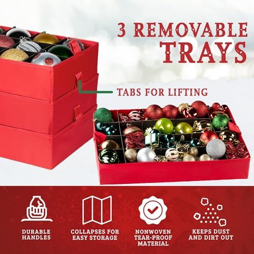 Christmas Ornament Storage Container,Box Stores Up to 54, Adjustable Dividers, Large Organizer Bin to Protect and Store Holiday Décor - Image 3