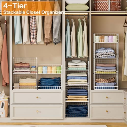 Yociyoga 4 Tier Stackable Closet Organizers and Storage Shelves, Foldable Closet Shelf Organizer System, Stackable Storage Bins Drawers for Clothes Organizer System, White（Patent No. 30022416） - Image 2