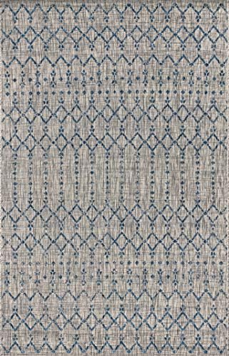 Eyely Moroccan Woven Area Rug 3X5 Light Gray/Navy, Indoor Outdoor Rug - Image 3