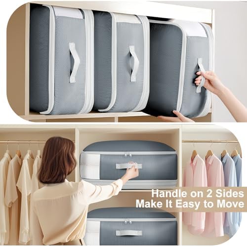 Comforter Storage Bag - 130L Large Capacity Blanket Storage Bags 4-Layer Ultra Space Saving Self Compression Organizer, Washable Compression Bags for Storage Comforter Blanket, 4-Pack, Grey - Image 4