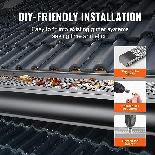 VEVOR Gutter Guard, 6 inch Width, Aluminum Leaf Filter DIY Gutter Cover, 26 PCS 104 ft Total Length, 0.157'' Hole Diameter & 0.02'' Thick Fits Any Roof or Gutter Type - Image 5