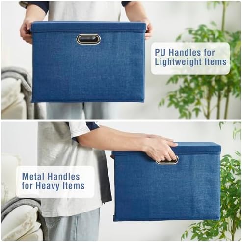 17" Large Fabric Storage Box with Lids, 3-Pack, Navy - Image 3