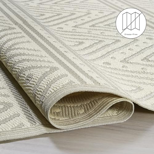 Fab Habitat Chevron Outdoor Rug - Waterproof, Fade Resistant, Crease-Free - Premium Recycled Plastic - Striped - Patio, Porch, Deck, Balcony - Patan - Beige - 5 x 8 ft - Image 5