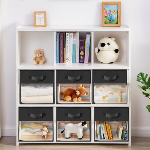 Storage Cubes with Clear Window, 11" Storage Bins, Foldable Cube Storage Box, Fabric Closet Organizers with Handles for Home, Office, Shelf, Closets, Living Room, Black, 6 Pack - Image 4