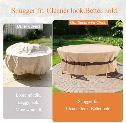 WJ-X3 XL Round Patio Outdoor Furniture Cover, 110"D x 31"H, Beige & Coffee - Image 3