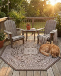 Rugs.com - Outdoor Aztec Rug – 5 Ft Octagon Brown Washable Indoor/Outdoor Rug – Perfect for Patios, Decks, Porches, and Outdoor Dining by Rugscom