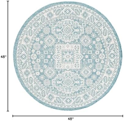 Rugs.com - Outdoor Aztec Rug – 4 Ft Round Aqua Indoor/Outdoor Rug – Washable Flatweave Carpet for Patios, Decks, and Porches - Image 2