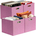 Posprica 3X Thicker Collapsible Storage Bins,13×15x13 Foldable Storage Cube Boxes Fabric Drawer for Closet Shelf Cabinet Bookcase, set of 4 (Pink) by Posprica
