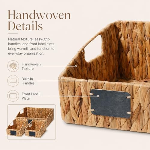 Water Hyacinth Pantry Baskets Set of 3, Chalkboard Labels - Image 3