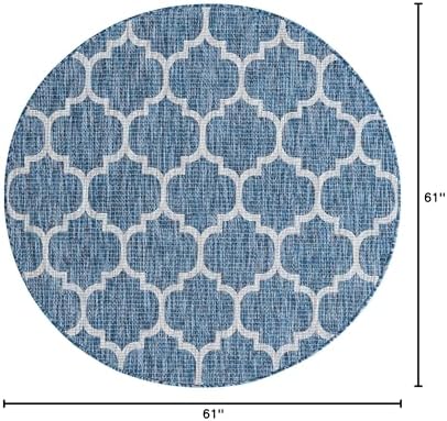 Unique Loom Trellis Collection Area Rug-Lattice Design, Moroccan Inspired for Indoor/Outdoor Décor, 5' 0" x 5' 0" Round, Navy Blue/Gray - Image 2