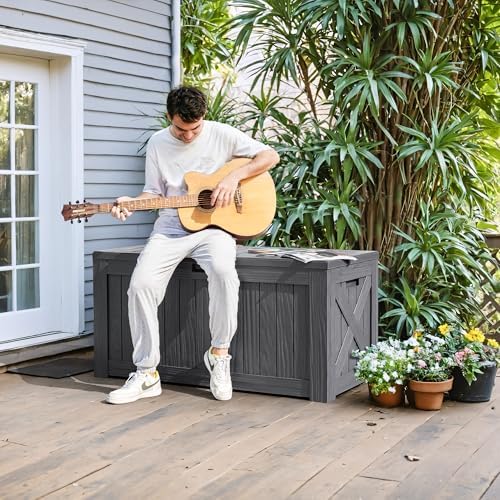 Greesum 120 Gallon Deck Box, Resin Outdoor Storage Container, Gray - Image 6