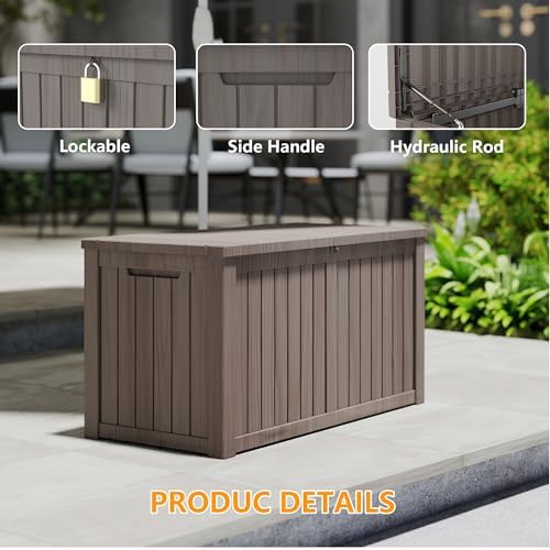 180 Gallon Deck Boxes Outdoor Waterproof, Outdoor Storage Box with Lockable Lid & UV-Resistant for Patio Furniture, Outdoor Cushions, Garden Tools and Pool Supplies, Light Brown - Image 4