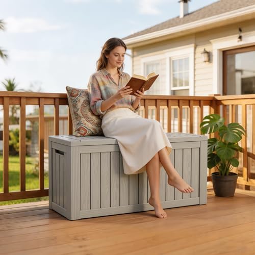 Outdoor Deck Storage Box, 90 Gallon Deck Box,Lockable Patio Storage Bench - Image 6