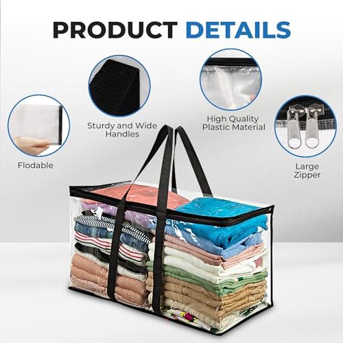 VitalUp Clear Moving Bag with Zipper, Blanket Clothing Storage 25x14x12 4pk - Image 5