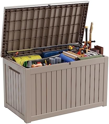 Vixzen 280 Gallon Deck Boxes Outdoor Waterproof, Lockable Storage Box for Patio Cushions Storage Furniture, Garden Tools, Pool Supplies, Weatherproof and UV Resistant (Grey, 280 Gallon) by Vixzen
