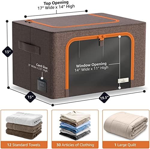 Sorbus Clothing Storage Bins with Clear Window, Metal Frame (4 Pack, Brown) - Image 3