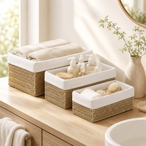 Large Woven Storage Baskets Set of 3, Shelf & Closet Bins - Image 2