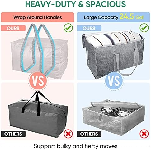 BALEINE 8-Pack Oversized Moving Bags with Reinforced Handles, Heavy-Duty Storage Tote for Clothes, Moving Supplies (Winter Grey, 8-Pack) - Image 4