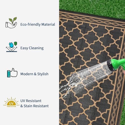 Outdoor Plastic Straw Rug 10x14 Large Patio Rug Vintage Trellis Floor Mat Waterproof Rugs for Patio Reversible Outdoor Rugs for RV Beach Porch Camping Backyard Deck Picnic, Black Brown - Image 4