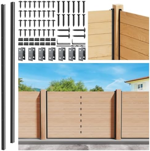 Hulave 8-Pack 4FT U-Shaped Metal Fence Posts (45.5" Height), No-Dig Hard Surface Mount for Privacy Fences, Garden, AC Units, Pool Equipment, and Trash Can Enclosures-Matte Black by Unknown
