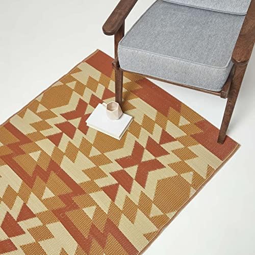 HOMESCAPES Luxury Extra Large Outdoor Rugs for Garden Patio 100% Waterproof Recycled Plastic Mat Carpet 150 x 240cm Reversible Red & Orange Geometric Rug Anya, Indoor/Outside & Portable, Seamless - Image 7
