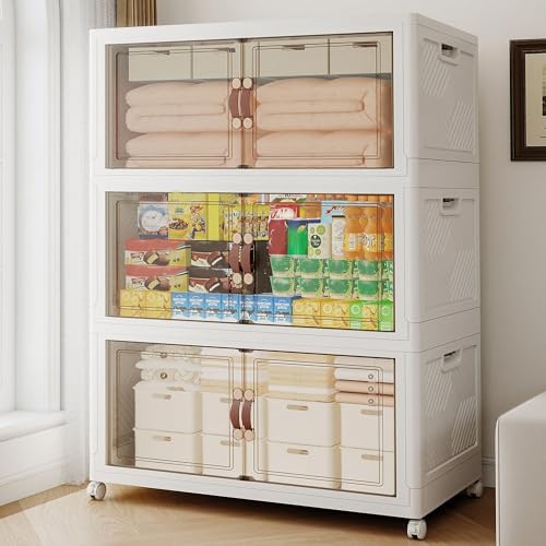 852QT Extra Large Stackable Storage Bins with Lids & Wheels & Door, by VNVTO
