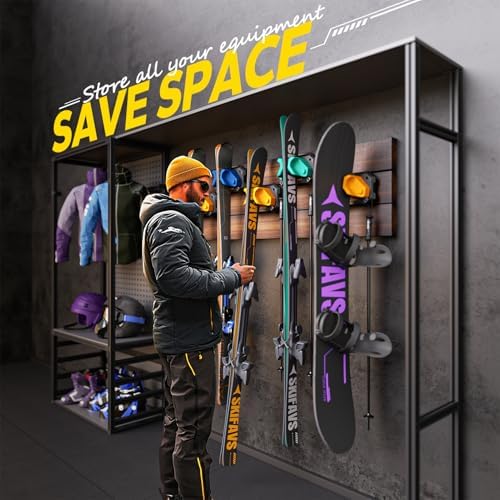 Ski & Snowboard Wall Rack for Garage - Fits Any Ski/board, Damage-Free Storage, Yellow, 6 Pack - Image 2