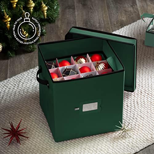 ZOBER Christmas Ornament Storage Box - Stores 64 Ornaments - Non-Woven, Tear- Proof Christmas Ornament Storage Containers - 3 Inch Cube Compartments - Green (Pack of 2) - Image 2