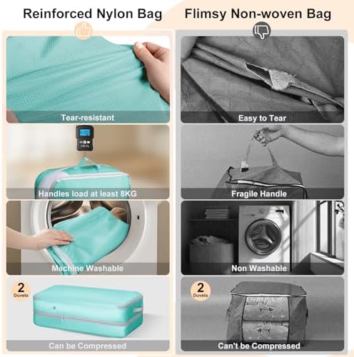 Comforter Storage Bag - Large Capacity Bedding Storage Bags Ultra Space Saving Self Compression Organizer, Washable Compression Bags for Storage Comforter Blanket Duvet Pillow, 4-Pack, Blue - Image 4
