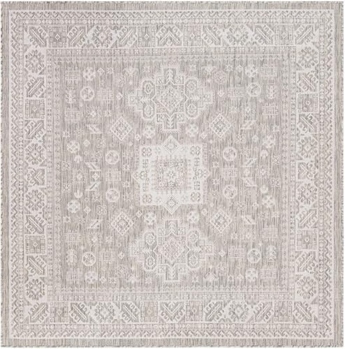 Rugs.com - Outdoor Aztec Rug – 6 Ft Square Light Gray Indoor/Outdoor Rug – Washable, Stain-Resistant for Patios, Decks, and Porches - Image 2