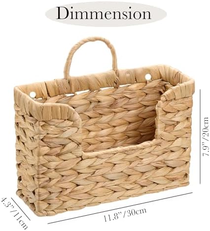 Set of 2 Water Hyacinth Hanging Baskets with Handle, Wall Baskets Storage, Wall Mounted Organizer, Magazine Holder Magazine Basket, Farmhouse Baskets for Flowers/Magazine/Fruit Storage - Image 2