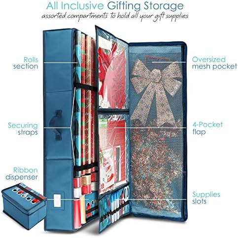 Hearth & Harbor Wrapping Paper Storage Container with Ribbon Storage Organizer - Christmas Storage Bag with Extra Interior Pockets - Gift Wrapping Organizer Storage Fits Up to 26 Rolls of 40" Length - Image 2