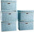 PRANDOM Large Collapsible Storage Boxes with Lids [5-Pack] Fabric Decorative Storage Bins Cubes Organizer Containers Baskets with Cover Handles for Bedroom Closet Nursery Blue 17.5x11.8x11.8 Inch by Prandom