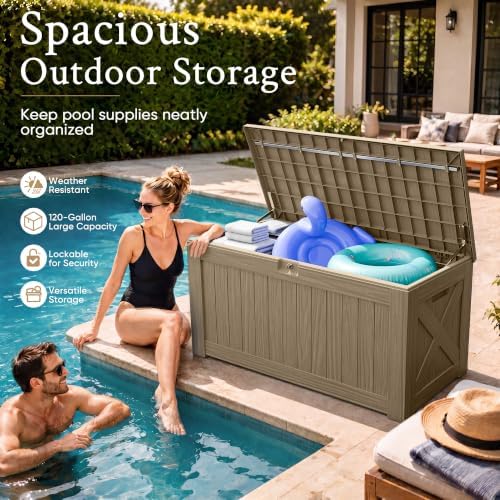 Devoko 120 Gallon Deck Box Resin Outdoor Storage Box Waterproof - Image 6