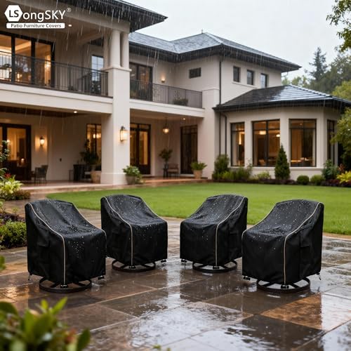 Patio Swivel Chair Cover 4 Pack,Waterproof Heavy Duty Outdoor Chair Covers,Outdoor Swivel Chair Cover for Patio Furniture Covers(33W x 35D x 36H inches),Black - Image 5