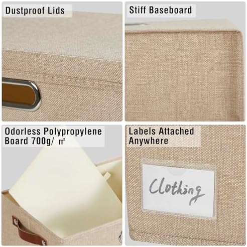 15" Fabric Storage Box with Lids, 3-Pack, Khaki - Image 5