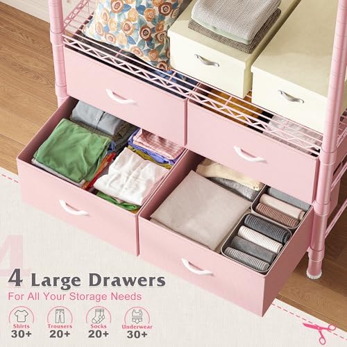 Raybee Clothes Rack, Portable Closet for Bedroom, Dorm, 4 Drawers 4 Shelves - Image 5