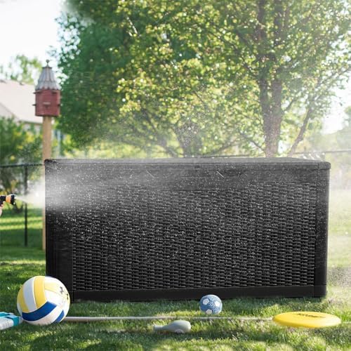 Greesum 100 Gallon Resin Deck Box Large Outdoor Storage, Imitation Rattan Weave Texture for Patio Furniture, Garden Tools, Pool Supplies, Weatherproof and UV Resistant, Lockable, Dark Black - Image 3