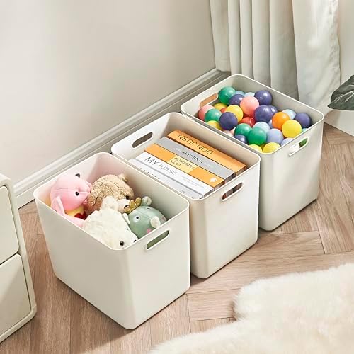 4 pack large plastic White storage bins with Lids, Toy Box Chest with Handle，Organizer Containers Baskets for Baby,Nursery，Shelves，Playroom, Bedroom，Office,Closet，home (White, 4XL) - Image 3