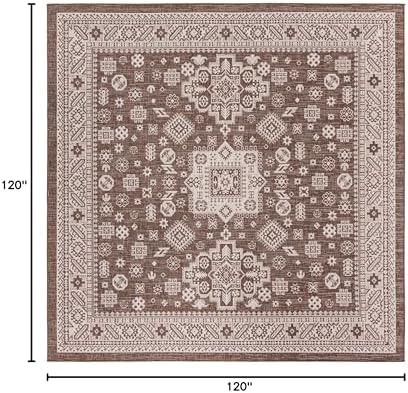 Rugs.com Outdoor Aztec Collection Rug – 10 Ft Square Brown Flatweave Rug Perfect for Living Rooms, Kitchens, Entryways - Image 2