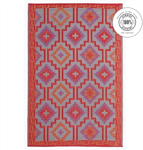 Fab Habitat Outdoor Rug - Waterproof, Fade Resistant, Crease-Free - Premium Recycled Plastic - Vintage Boho Kilim - Large Patio, Deck, Sunroom, Camping, RV - Lhasa - Orange & Violet - 6 x 9 ft - Image 3