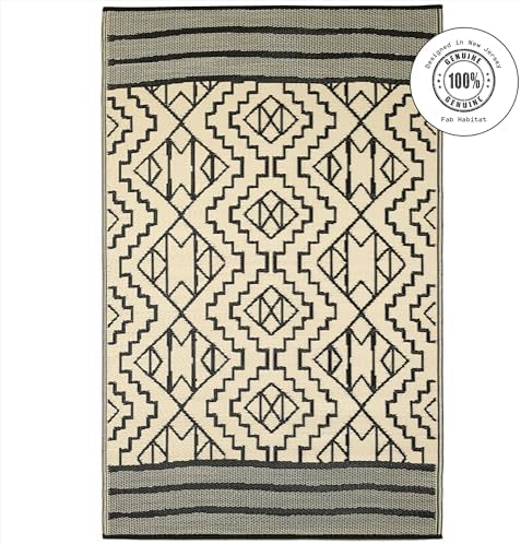 Fab Habitat Outdoor Rug - Waterproof, Fade Resistant, Crease-Free - Premium Recycled Plastic - Tribal Boho Neutral - Patio, Deck, Porch, Balcony, Laundry Room - Kilimanjaro - Black - 4 x 6 ft - Image 3