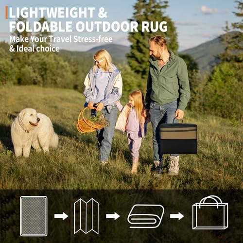 GAOMON 8x10 Modern Lines Reversible Outdoor Rug Waterproof Geometric Striped Plastic Straw Outdoor Rug UV-Resistant Portable Outdoor Large Carpet Mat for Camping Patio Balcony Picnic Black Brown - Image 6
