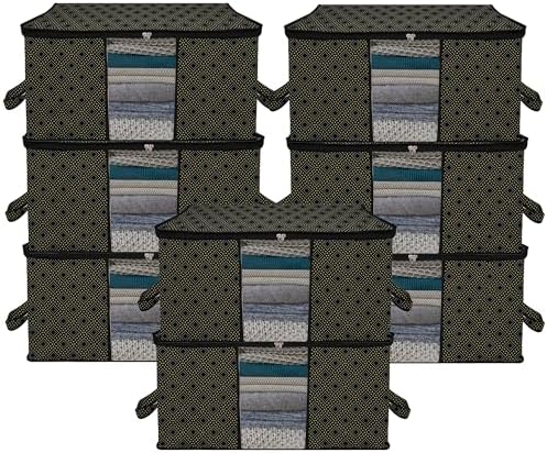 Kuber Industries (Pack of 8) Underbed Storage Bag | Golden-Dot | Large Blanket Organizer | Clothing Storage Bag | Clear Window & Handle Storage Bag | Kambal Storage Bag | Black by Kuber+Industries