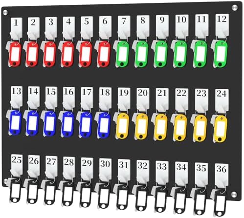 36 Hooks Acrylic Key Board with Numbers, Wall Mount Key Holder Rack with 36 Tags, Key Storage Organization, Black Hanging Board for Garage, Car Dealer, Office, Home, Hotel, Real Estate, School by Nalwort