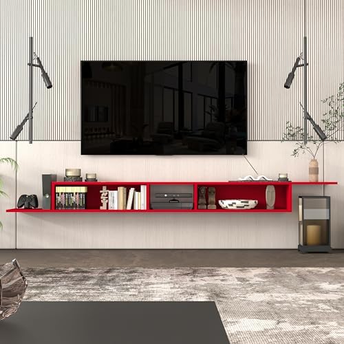 Atelier Mobili Floating TV Stand for Up to 65 Inch TVs – Wall Mounted Floating Shelf for Under TV, Entryway Organizer & Bedroom Vanity – Multi-Purpose Storage & Display Console (Red, 100INCH) - Image 3